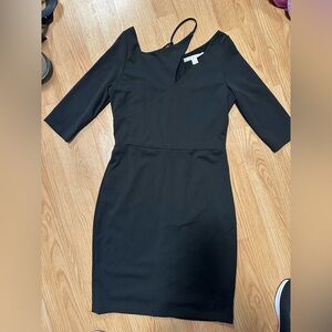 Boston Proper Small Peekaboo Fitted Black Lined Dress 3/4 Sleeves Cocktail Party